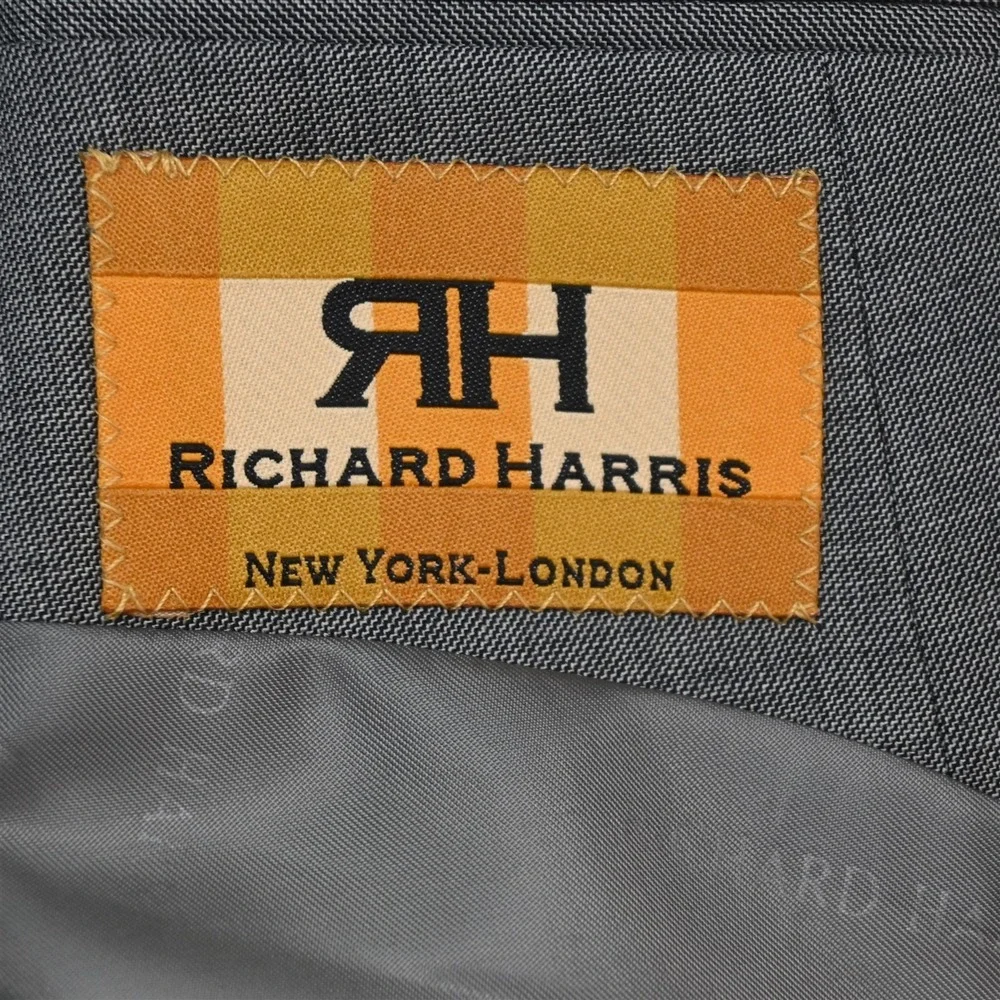 Richard Harris 46R 36x32 Gray Sharkskin Wool Double Breasted Jacket Pants Suit